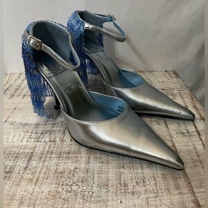 NEW Jeffrey Campbell Show Stop Pump in Light Blue Metallic Stiletto Heels Size 7